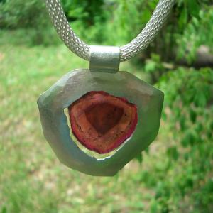 rote Turmalinscheibe, Silber 925/000